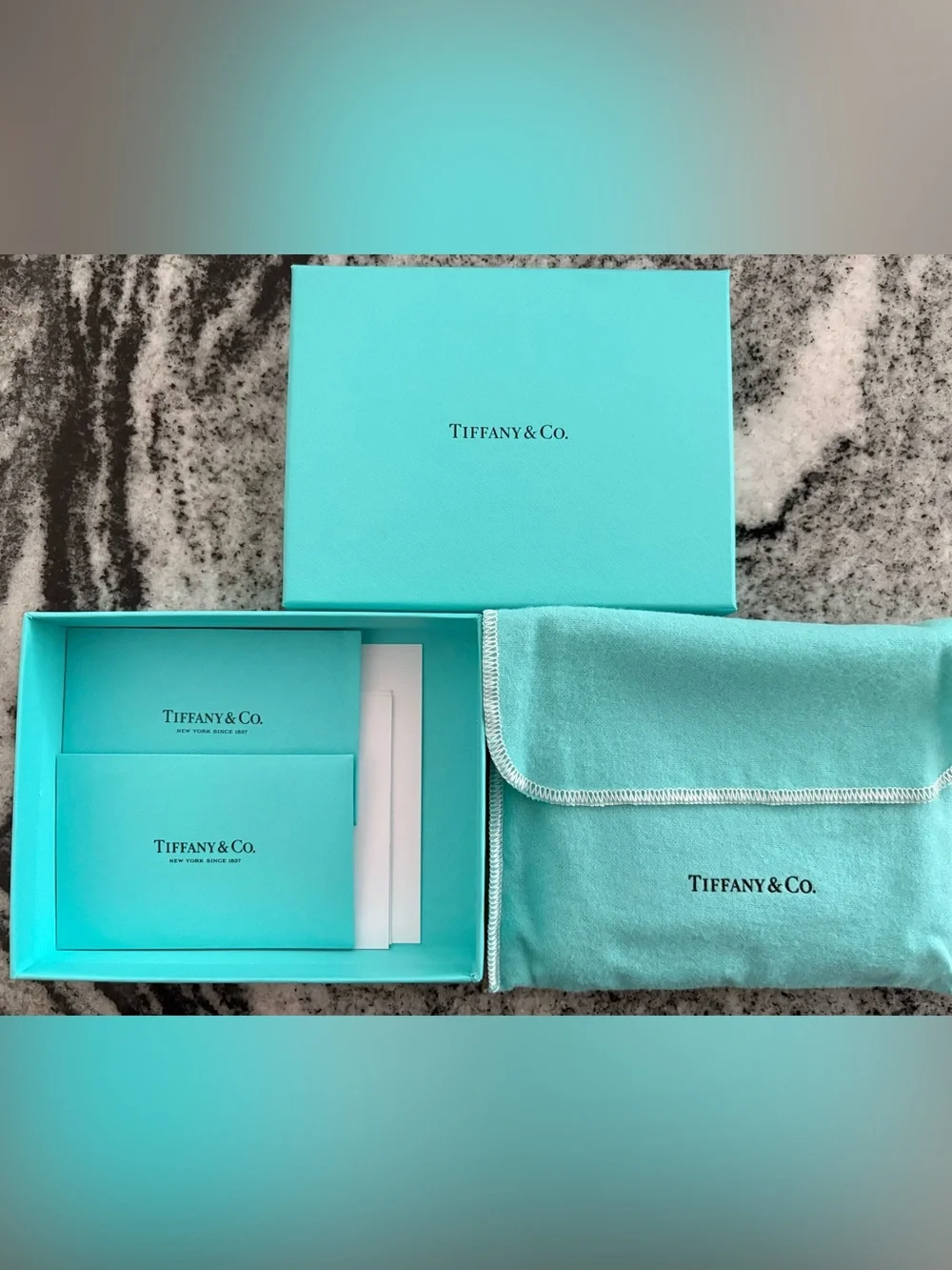Tiffany & Co. Black Leather Men's Wallet with Signature Blue Pouch